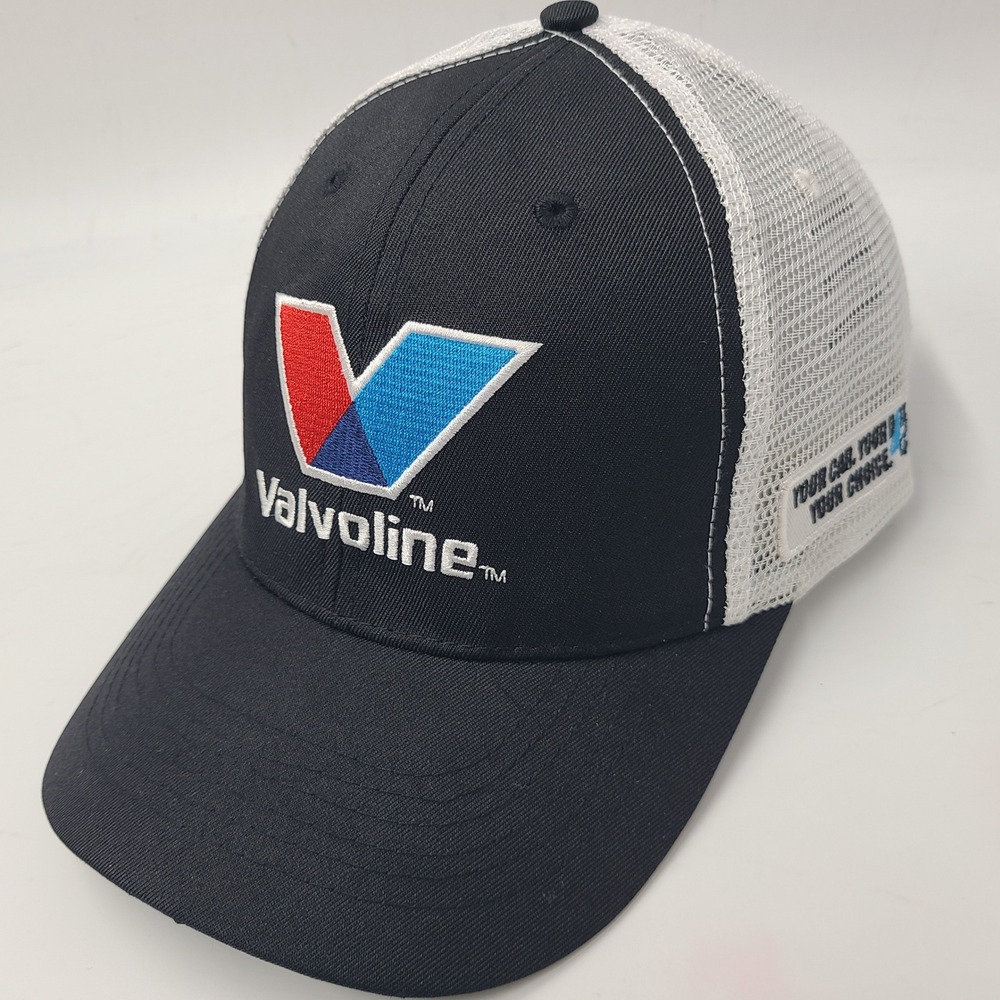 Valvoline Hat Adjustable Trucker Mesh Black White Auto Bumper Racing Logo Men
